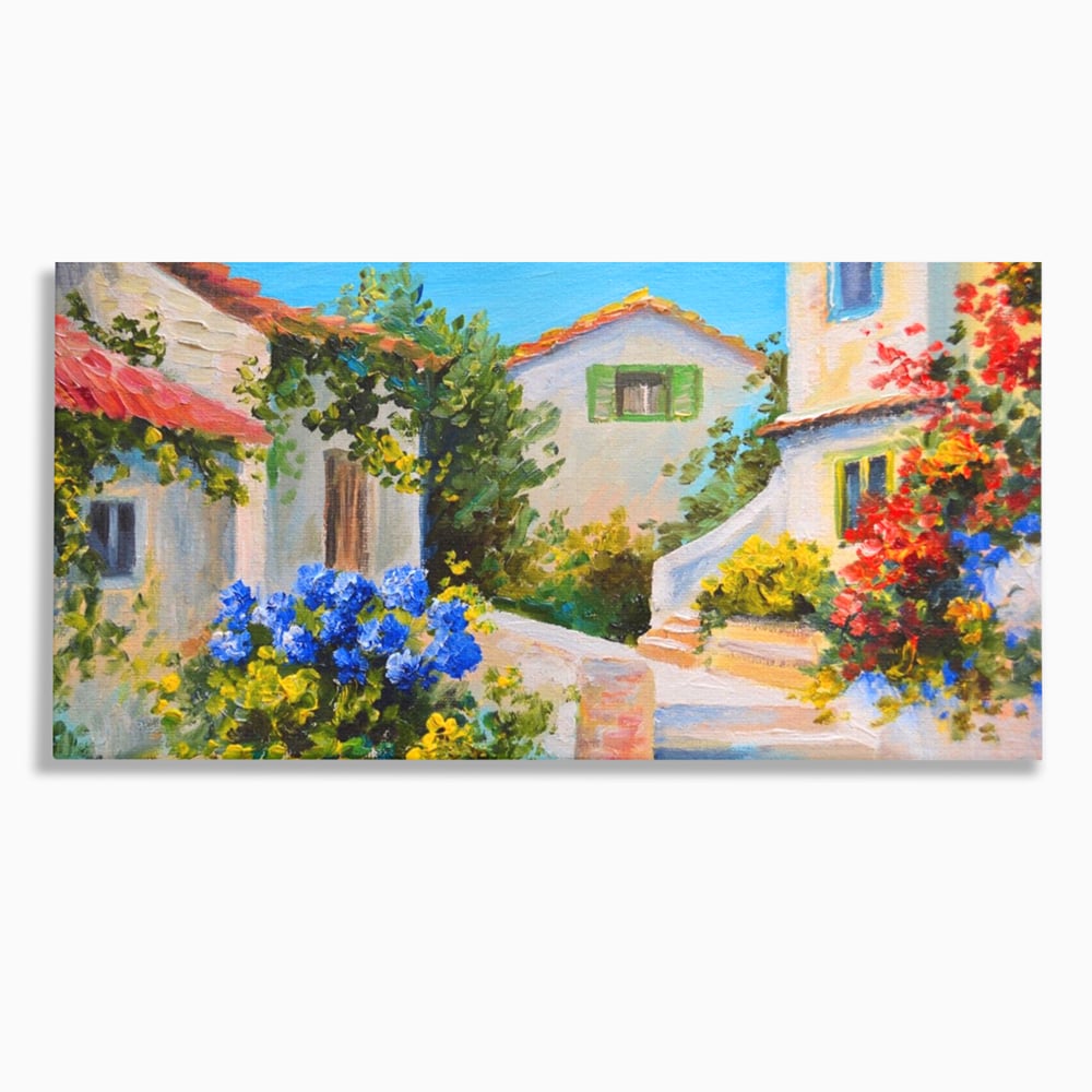 Tablou Canvas Premium LuxCanva® A1079, Casa Cu Flori , Peisaj, Natura, Verde, Culori Vibrante
