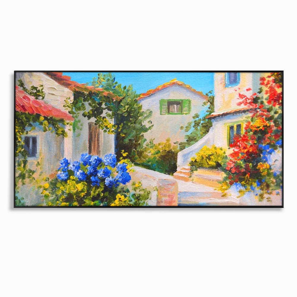 Tablou Canvas Premium LuxCanva® A1079, Casa Cu Flori , Peisaj, Natura, Verde, Culori Vibrante