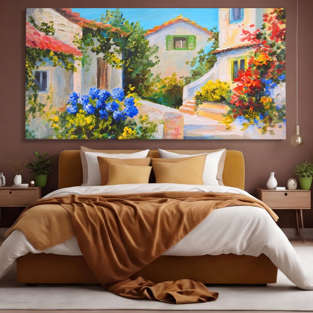 Tablou Canvas Premium LuxCanva® A1079, Casa Cu Flori , Peisaj, Natura, Verde, Culori Vibrante