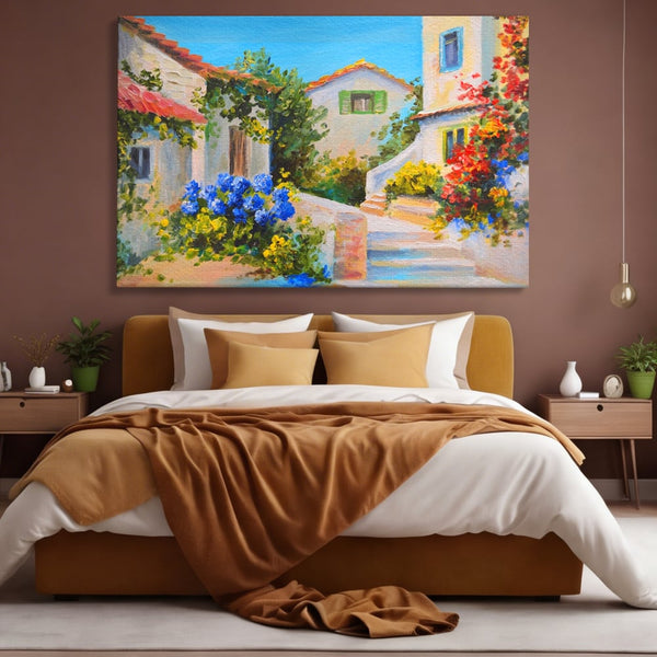 Tablou Canvas Premium LuxCanva® A1079, Casa Cu Flori , Peisaj, Natura, Verde, Culori Vibrante