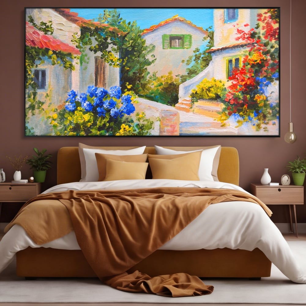 Tablou Canvas Premium LuxCanva® A1079, Casa Cu Flori , Peisaj, Natura, Verde, Culori Vibrante