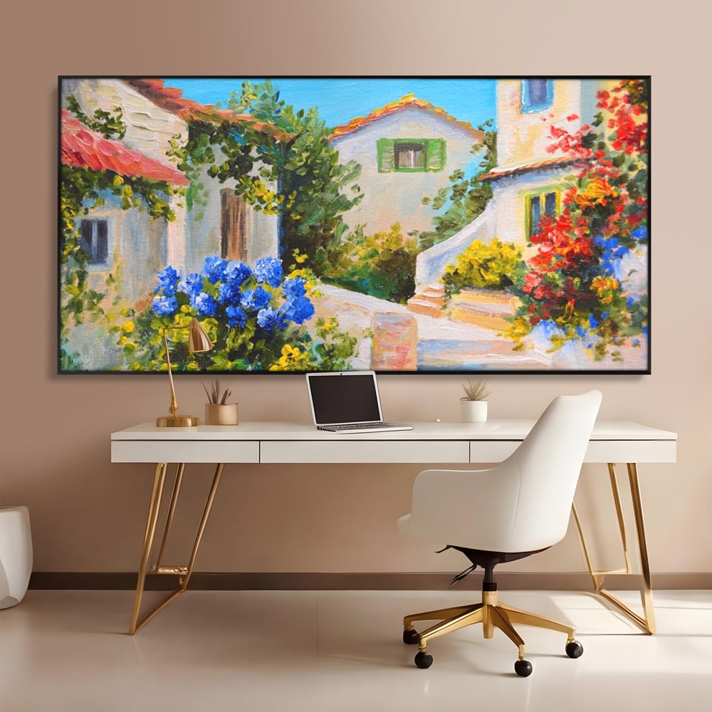 Tablou Canvas Premium LuxCanva® A1079, Casa Cu Flori , Peisaj, Natura, Verde, Culori Vibrante