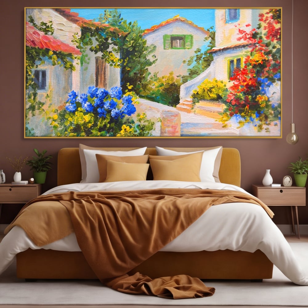 Tablou Canvas Premium LuxCanva® A1079, Casa Cu Flori , Peisaj, Natura, Verde, Culori Vibrante