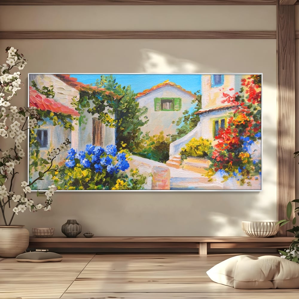 Tablou Canvas Premium LuxCanva® A1079, Casa Cu Flori , Peisaj, Natura, Verde, Culori Vibrante