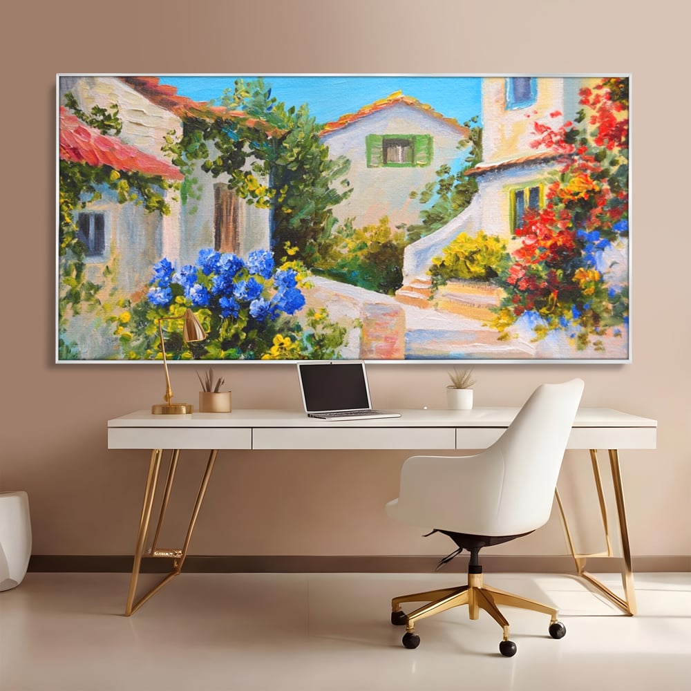 Tablou Canvas Premium LuxCanva® A1079, Casa Cu Flori , Peisaj, Natura, Verde, Culori Vibrante