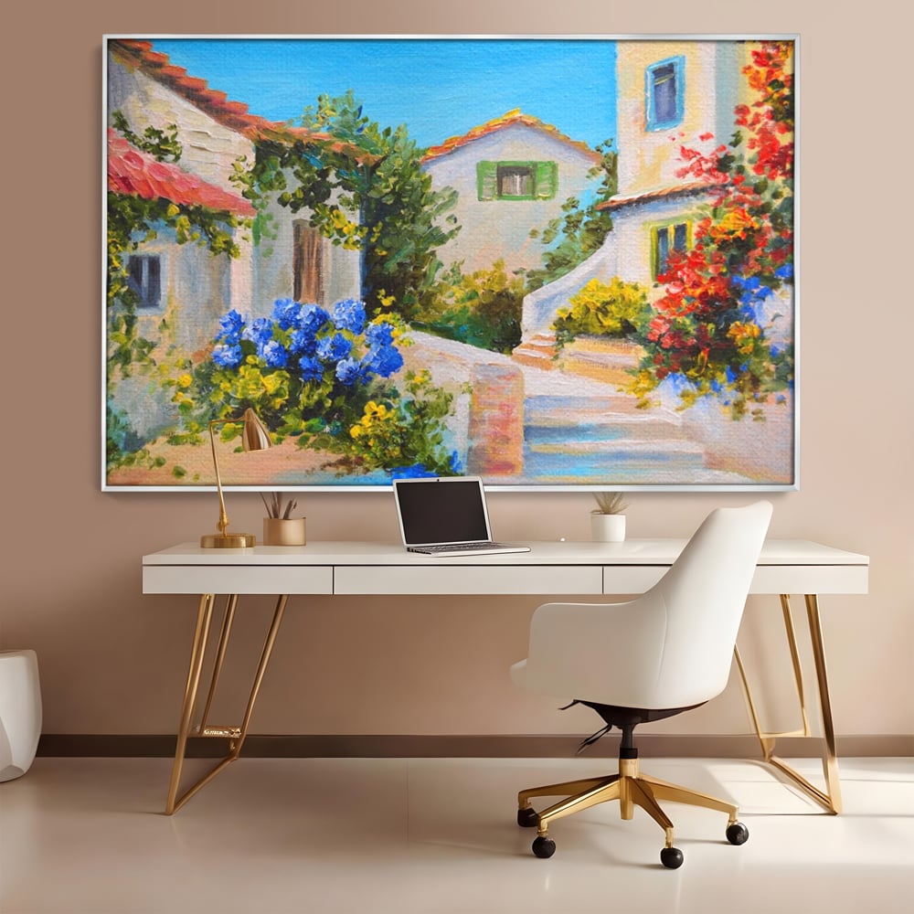 Tablou Canvas Premium LuxCanva® A1079, Casa Cu Flori , Peisaj, Natura, Verde, Culori Vibrante