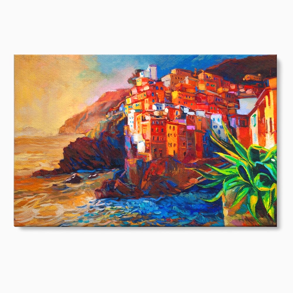 Tablou Canvas Premium LuxCanva® A1080, Oras La Malul Marii , Peisaj, Case, Cladiri, Stanci, Culori Vibrante