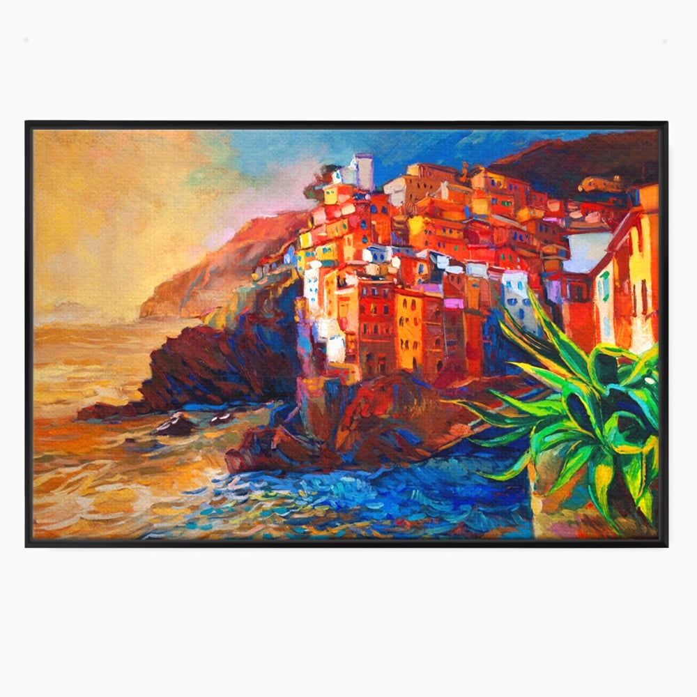 Tablou Canvas Premium LuxCanva® A1080, Oras La Malul Marii , Peisaj, Case, Cladiri, Stanci, Culori Vibrante