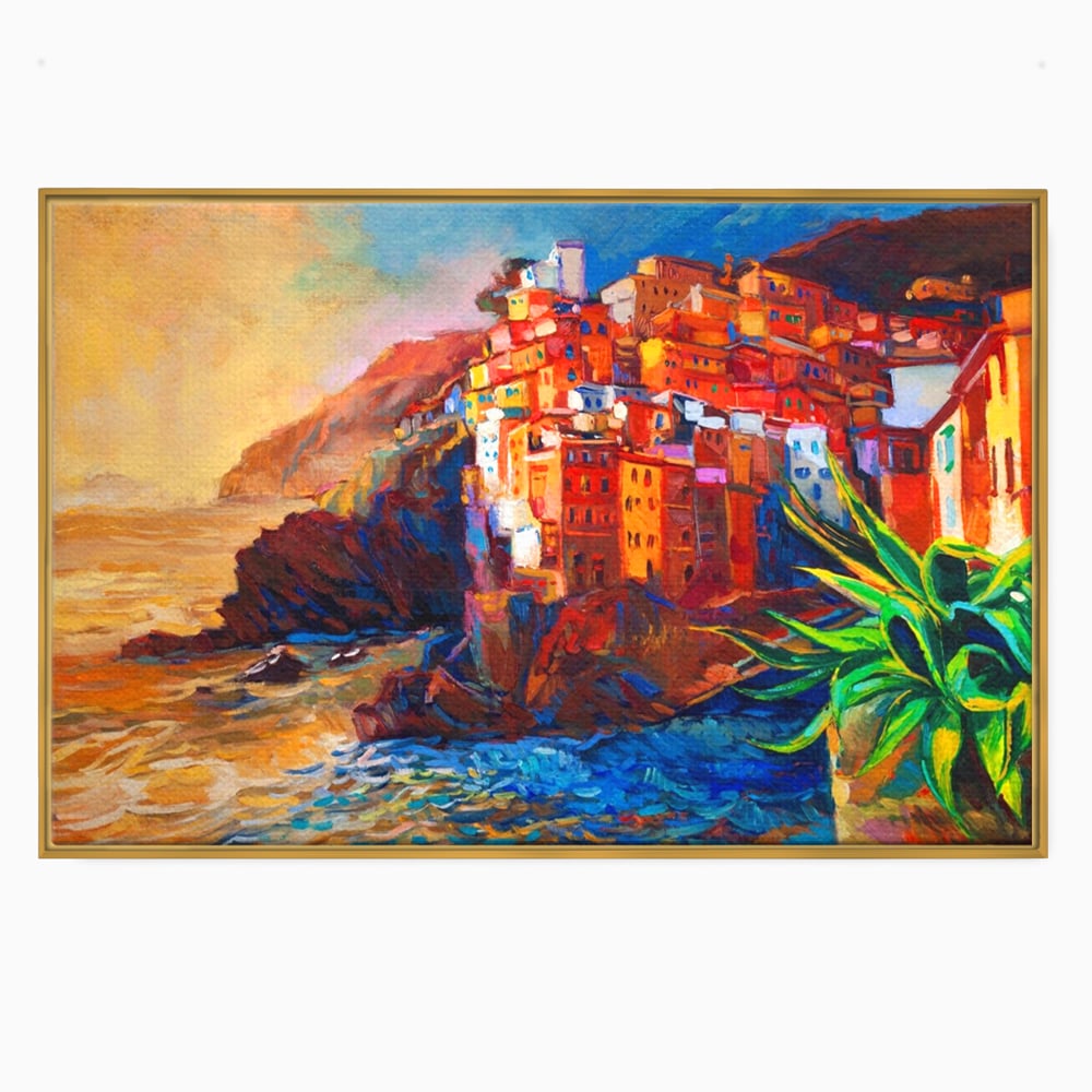 Tablou Canvas Premium LuxCanva® A1080, Oras La Malul Marii , Peisaj, Case, Cladiri, Stanci, Culori Vibrante