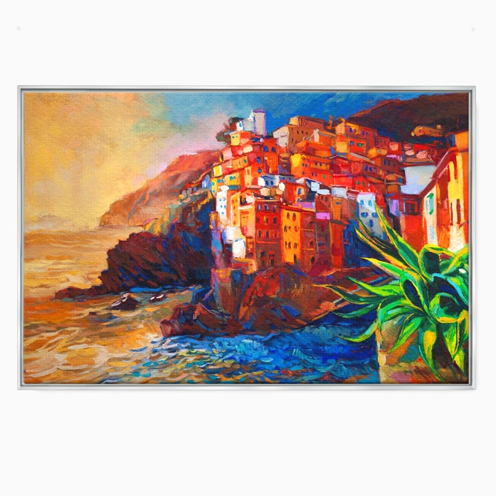 Tablou Canvas Premium LuxCanva® A1080, Oras La Malul Marii , Peisaj, Case, Cladiri, Stanci, Culori Vibrante