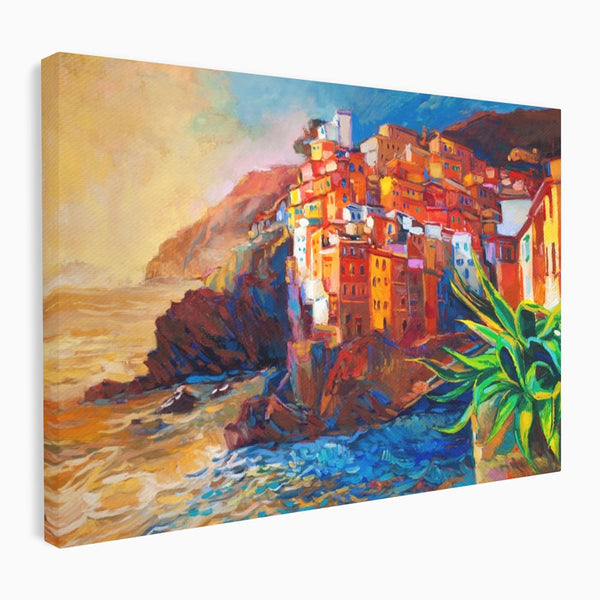 Tablou Canvas Premium LuxCanva® A1080, Oras La Malul Marii , Peisaj, Case, Cladiri, Stanci, Culori Vibrante