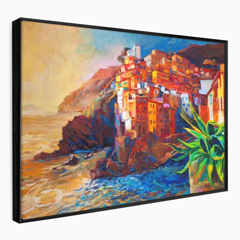 Tablou Canvas Premium LuxCanva® A1080, Oras La Malul Marii , Peisaj, Case, Cladiri, Stanci, Culori Vibrante