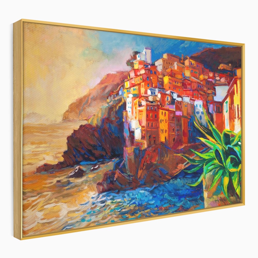 Tablou Canvas Premium LuxCanva® A1080, Oras La Malul Marii , Peisaj, Case, Cladiri, Stanci, Culori Vibrante