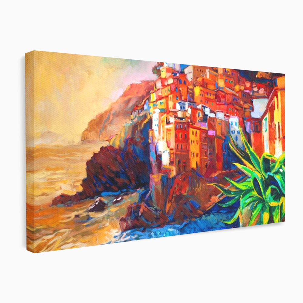 Tablou Canvas Premium LuxCanva® A1080, Oras La Malul Marii , Peisaj, Case, Cladiri, Stanci, Culori Vibrante