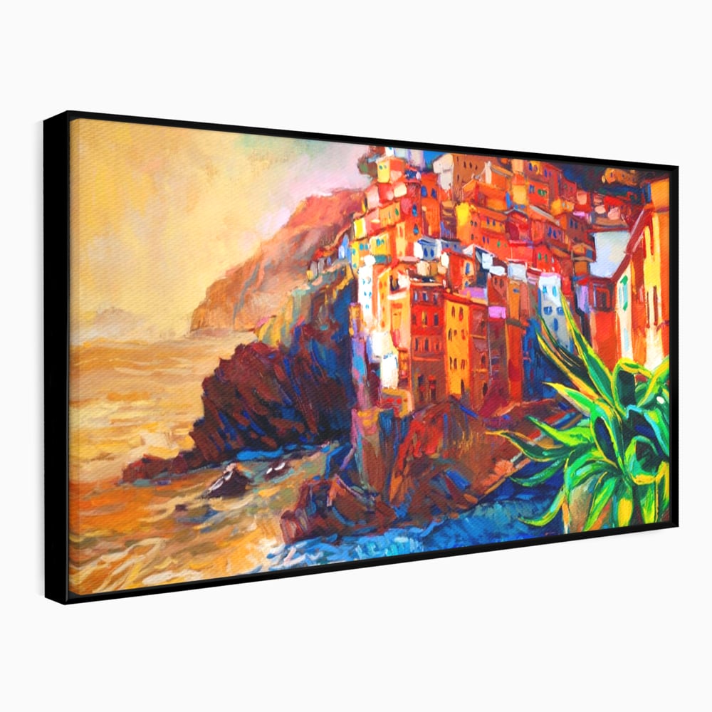 Tablou Canvas Premium LuxCanva® A1080, Oras La Malul Marii , Peisaj, Case, Cladiri, Stanci, Culori Vibrante
