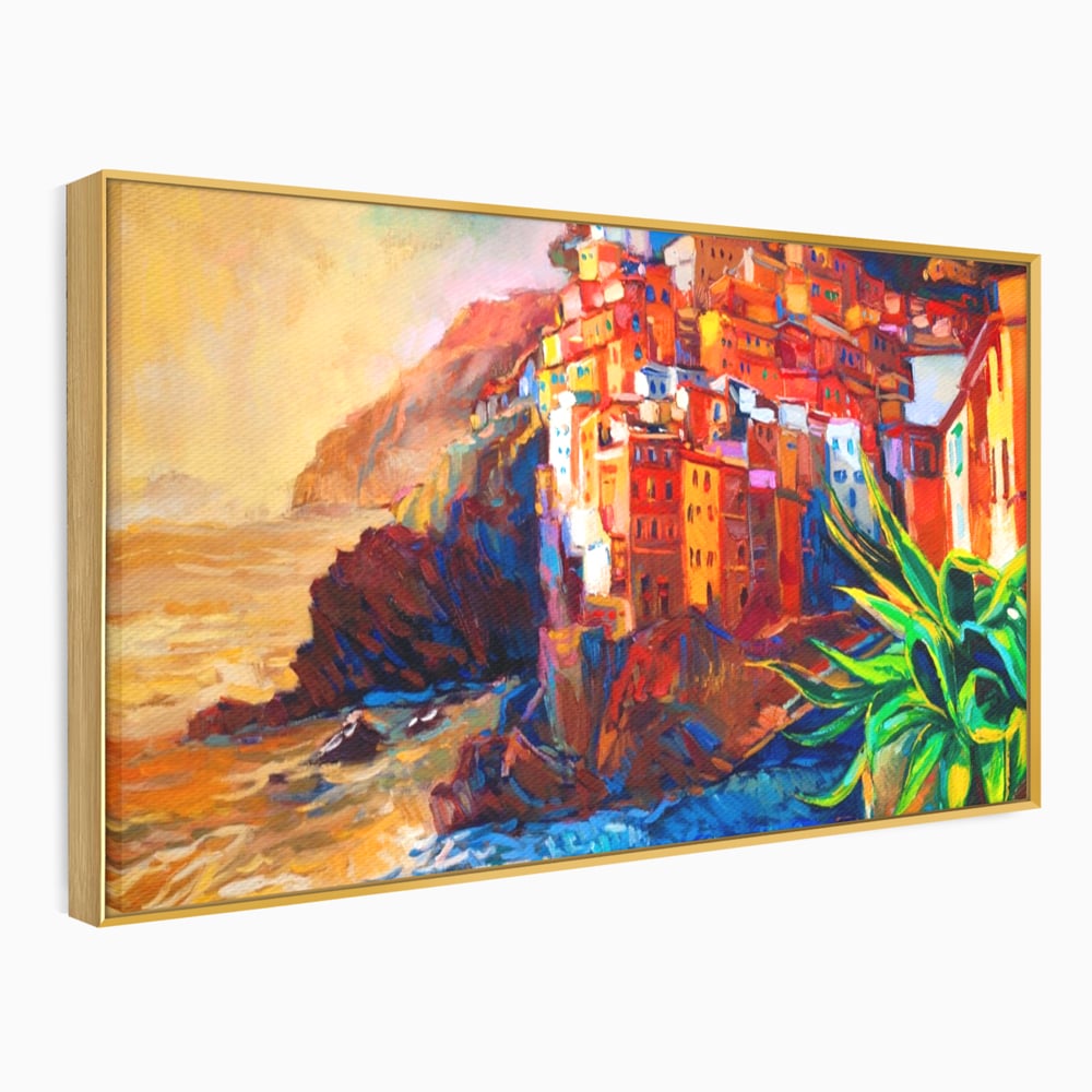 Tablou Canvas Premium LuxCanva® A1080, Oras La Malul Marii , Peisaj, Case, Cladiri, Stanci, Culori Vibrante
