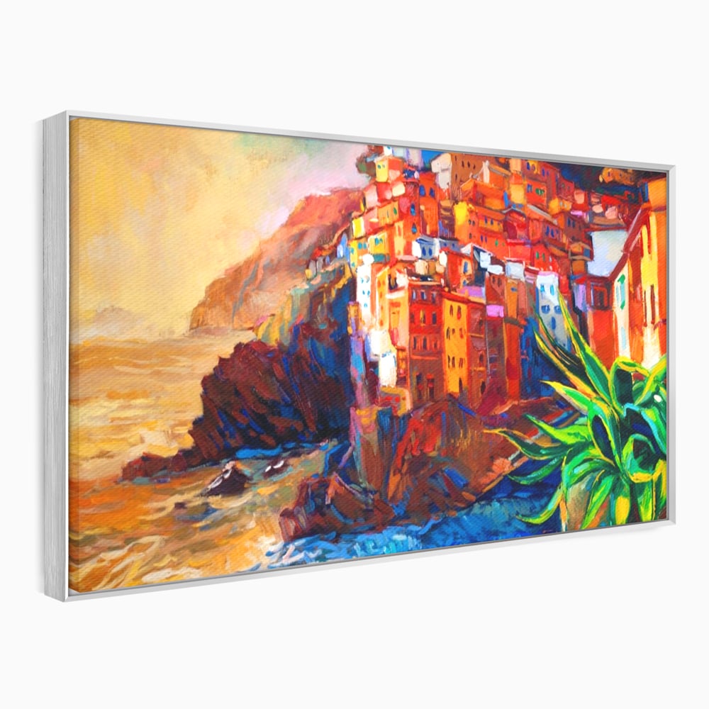 Tablou Canvas Premium LuxCanva® A1080, Oras La Malul Marii , Peisaj, Case, Cladiri, Stanci, Culori Vibrante