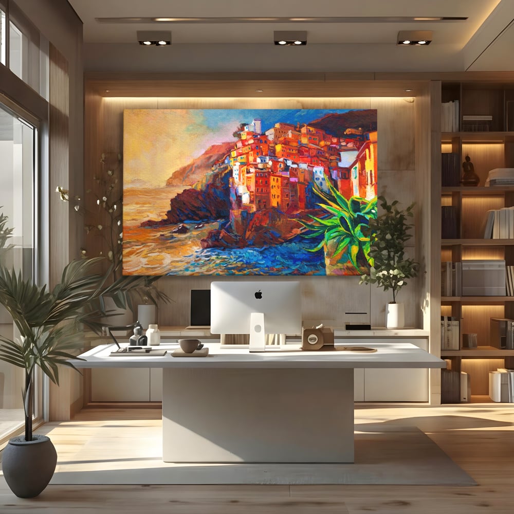 Tablou Canvas Premium LuxCanva® A1080, Oras La Malul Marii , Peisaj, Case, Cladiri, Stanci, Culori Vibrante