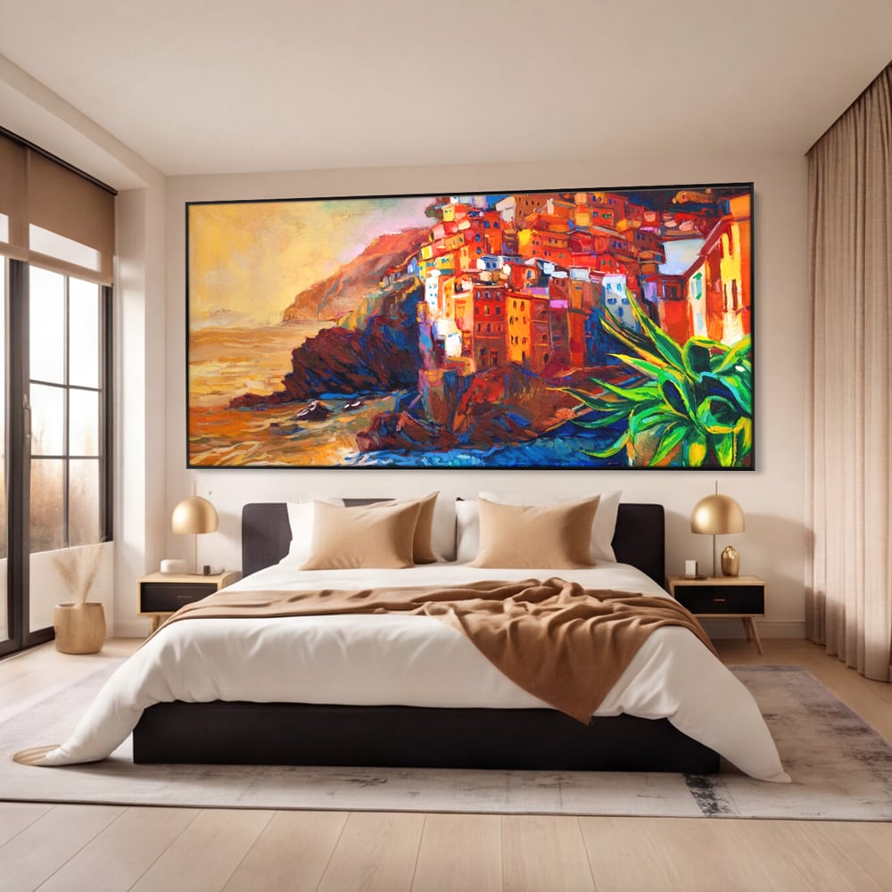 Tablou Canvas Premium LuxCanva® A1080, Oras La Malul Marii , Peisaj, Case, Cladiri, Stanci, Culori Vibrante