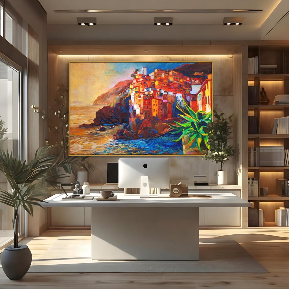 Tablou Canvas Premium LuxCanva® A1080, Oras La Malul Marii , Peisaj, Case, Cladiri, Stanci, Culori Vibrante