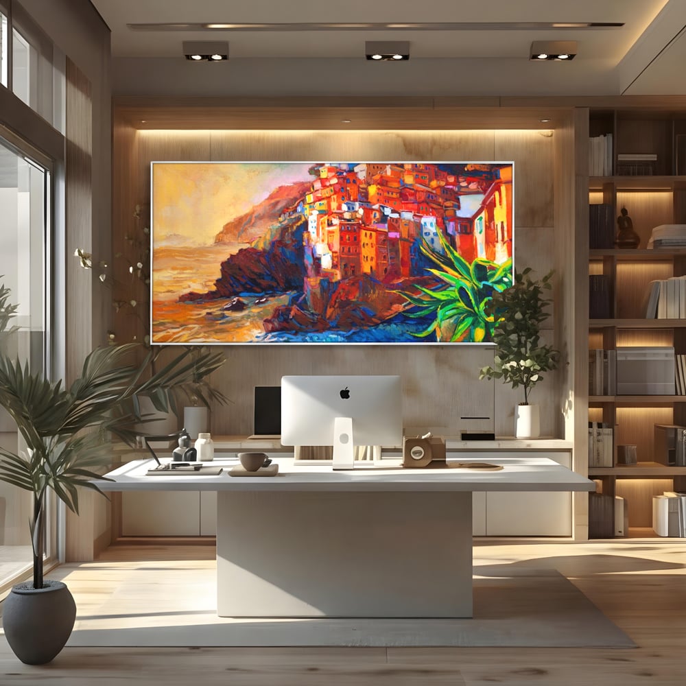 Tablou Canvas Premium LuxCanva® A1080, Oras La Malul Marii , Peisaj, Case, Cladiri, Stanci, Culori Vibrante