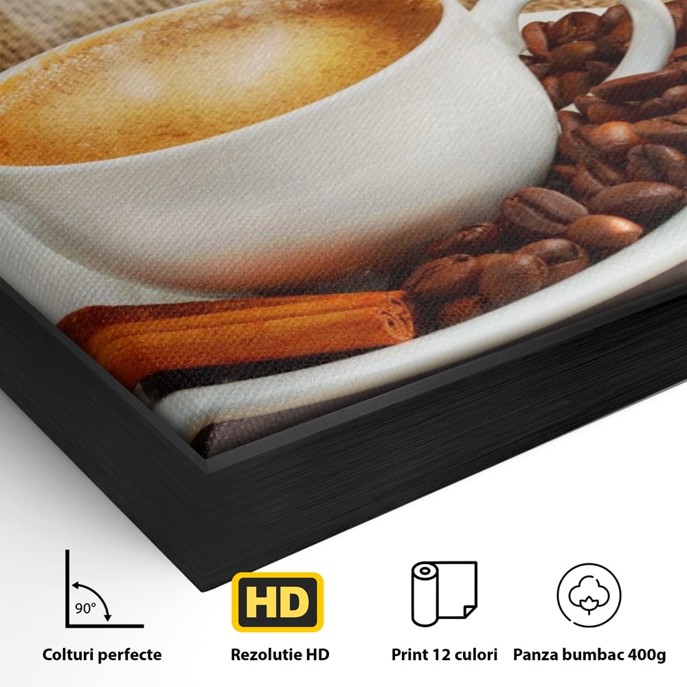 Tablou Canvas Premium LuxCanva® A1095, Aroma De Cafea , Scortisoara, Cappuccino, Boabe De Cafea, Culori Vibrante