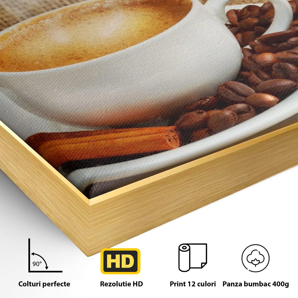 Tablou Canvas Premium LuxCanva® A1095, Aroma De Cafea , Scortisoara, Cappuccino, Boabe De Cafea, Culori Vibrante