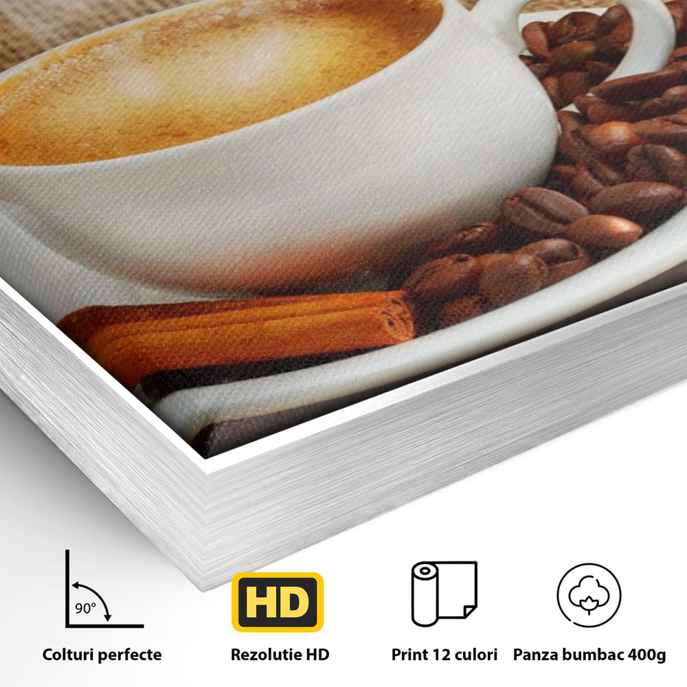 Tablou Canvas Premium LuxCanva® A1095, Aroma De Cafea , Scortisoara, Cappuccino, Boabe De Cafea, Culori Vibrante