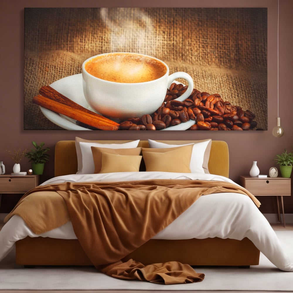 Tablou Canvas Premium LuxCanva® A1095, Aroma De Cafea , Scortisoara, Cappuccino, Boabe De Cafea, Culori Vibrante