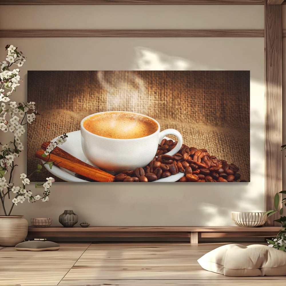 Tablou Canvas Premium LuxCanva® A1095, Aroma De Cafea , Scortisoara, Cappuccino, Boabe De Cafea, Culori Vibrante