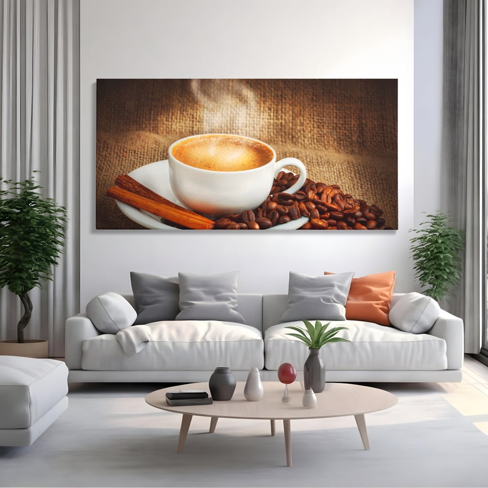Tablou Canvas Premium LuxCanva® A1095, Aroma De Cafea , Scortisoara, Cappuccino, Boabe De Cafea, Culori Vibrante