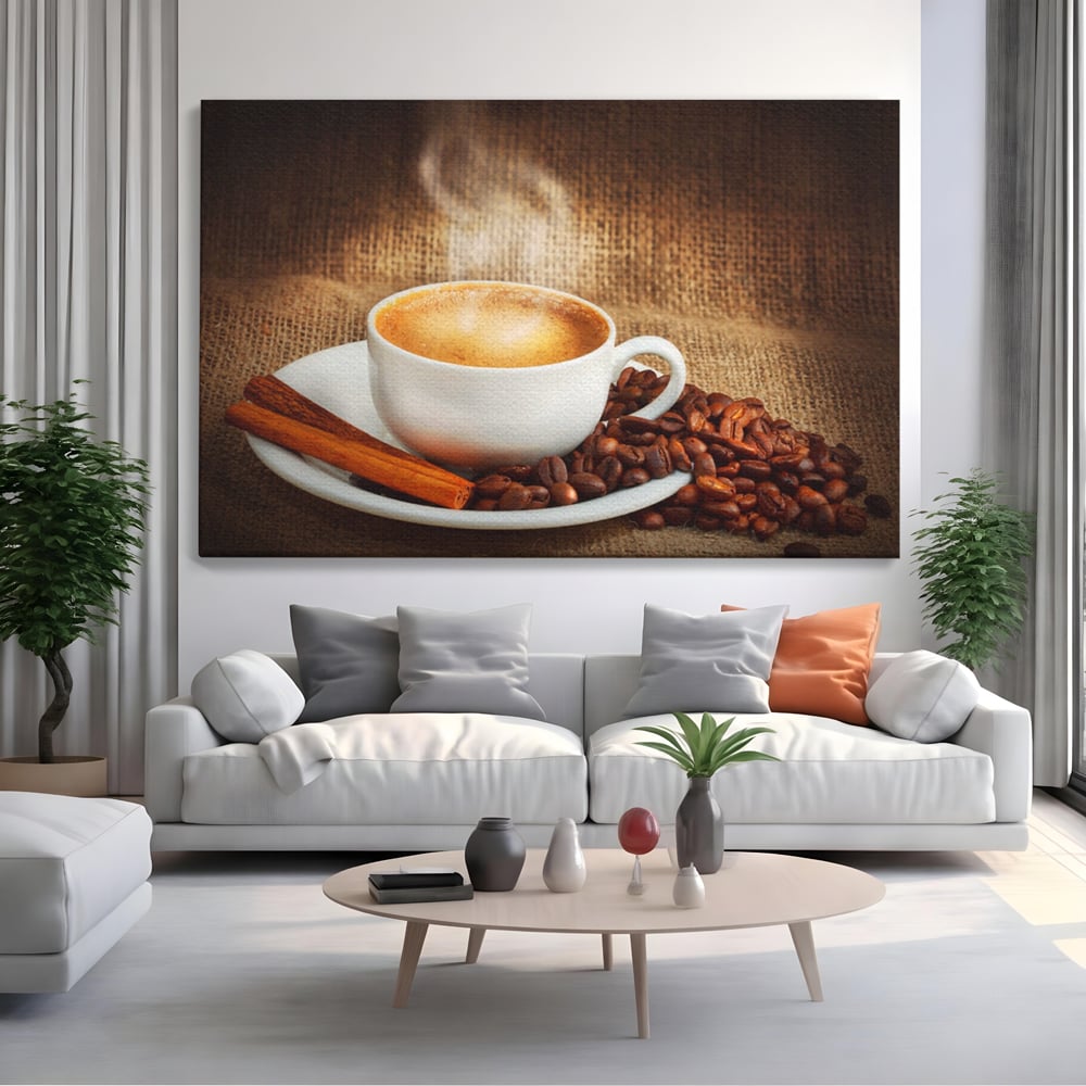 Tablou Canvas Premium LuxCanva® A1095, Aroma De Cafea , Scortisoara, Cappuccino, Boabe De Cafea, Culori Vibrante