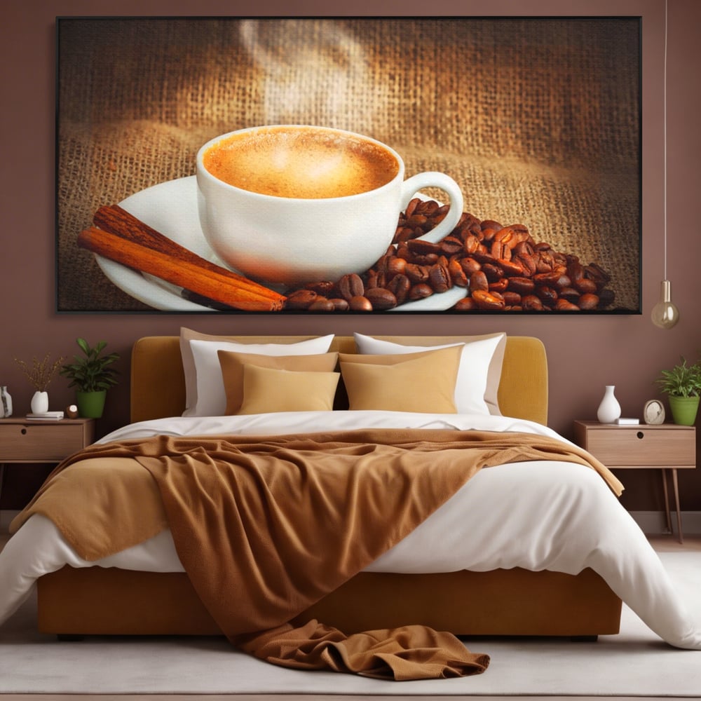 Tablou Canvas Premium LuxCanva® A1095, Aroma De Cafea , Scortisoara, Cappuccino, Boabe De Cafea, Culori Vibrante