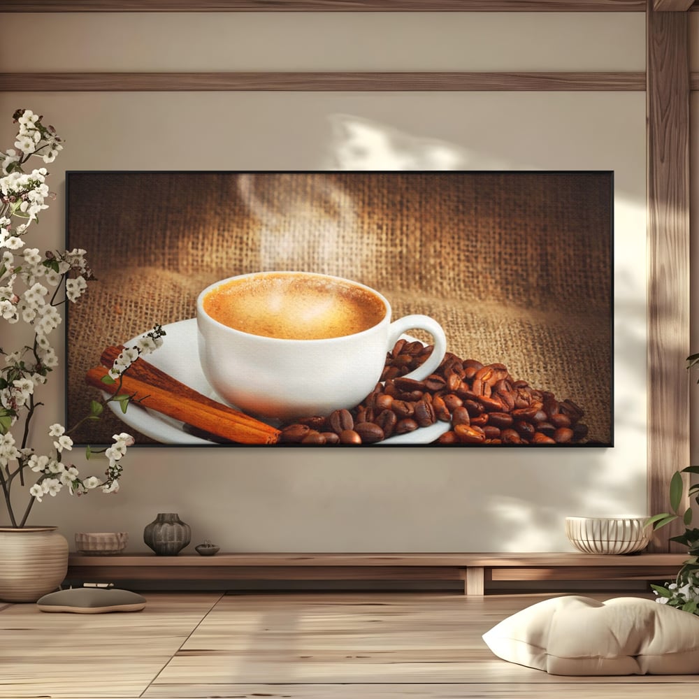 Tablou Canvas Premium LuxCanva® A1095, Aroma De Cafea , Scortisoara, Cappuccino, Boabe De Cafea, Culori Vibrante