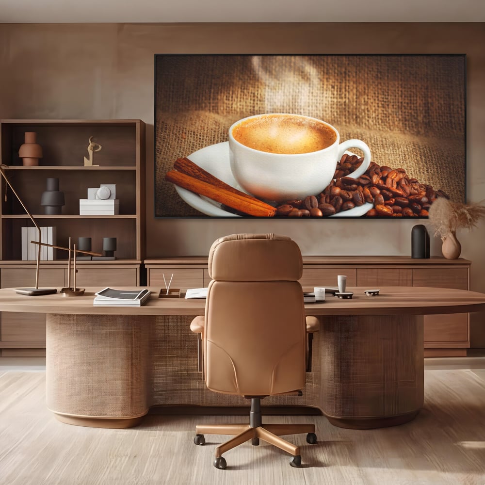 Tablou Canvas Premium LuxCanva® A1095, Aroma De Cafea , Scortisoara, Cappuccino, Boabe De Cafea, Culori Vibrante
