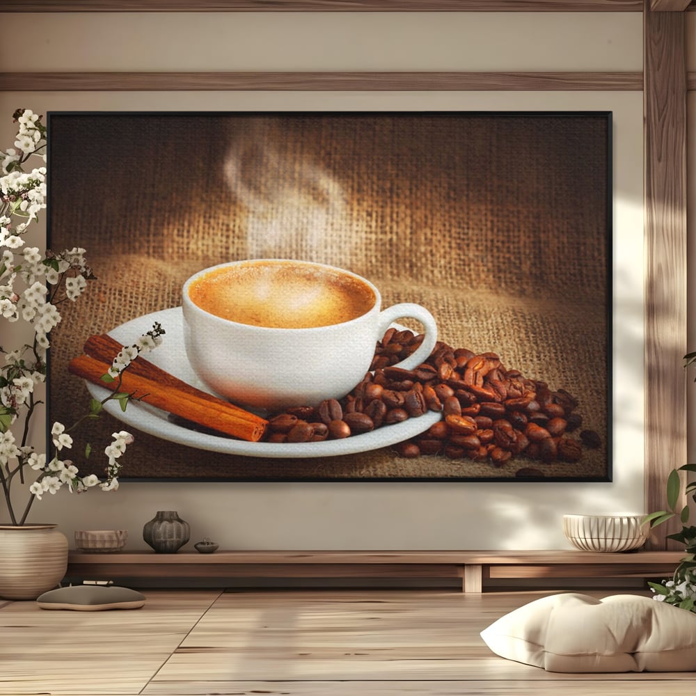 Tablou Canvas Premium LuxCanva® A1095, Aroma De Cafea , Scortisoara, Cappuccino, Boabe De Cafea, Culori Vibrante