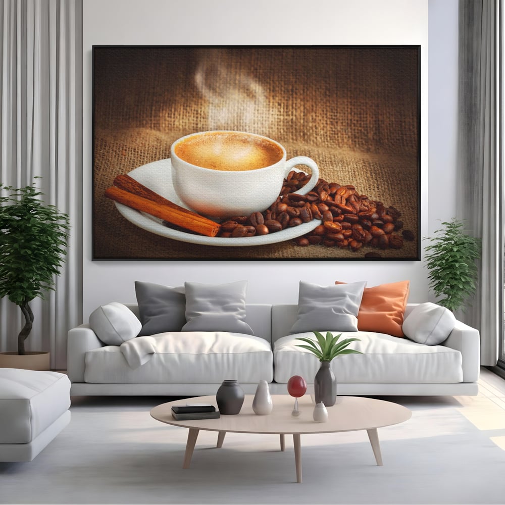 Tablou Canvas Premium LuxCanva® A1095, Aroma De Cafea , Scortisoara, Cappuccino, Boabe De Cafea, Culori Vibrante
