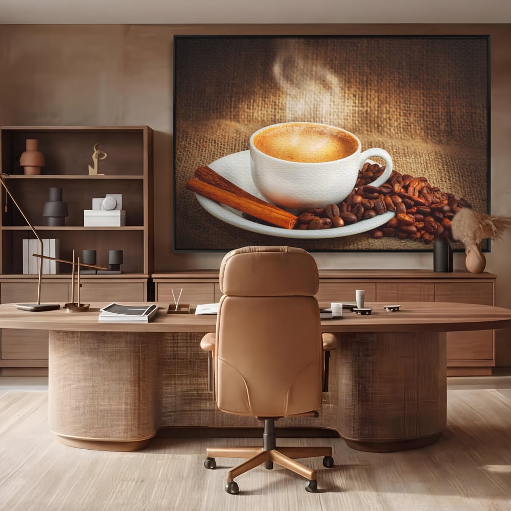 Tablou Canvas Premium LuxCanva® A1095, Aroma De Cafea , Scortisoara, Cappuccino, Boabe De Cafea, Culori Vibrante