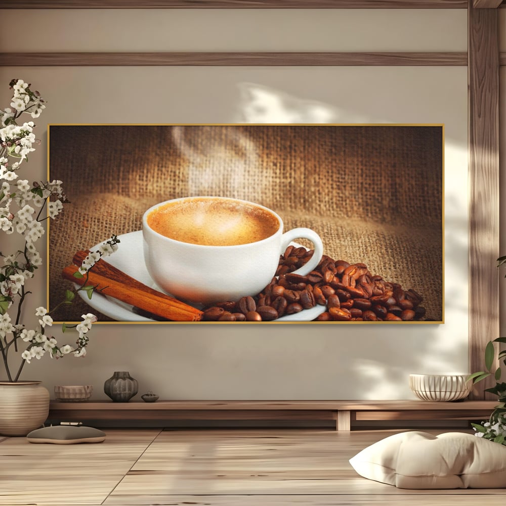 Tablou Canvas Premium LuxCanva® A1095, Aroma De Cafea , Scortisoara, Cappuccino, Boabe De Cafea, Culori Vibrante