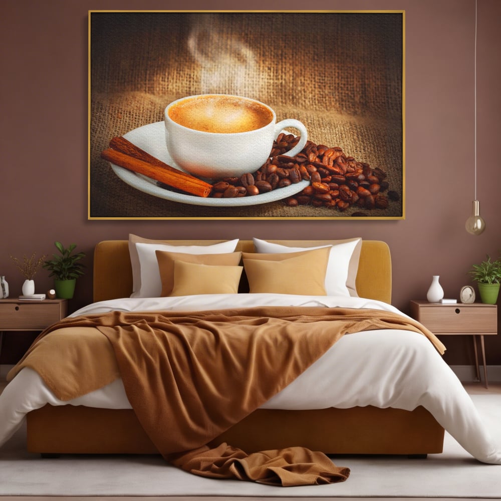 Tablou Canvas Premium LuxCanva® A1095, Aroma De Cafea , Scortisoara, Cappuccino, Boabe De Cafea, Culori Vibrante