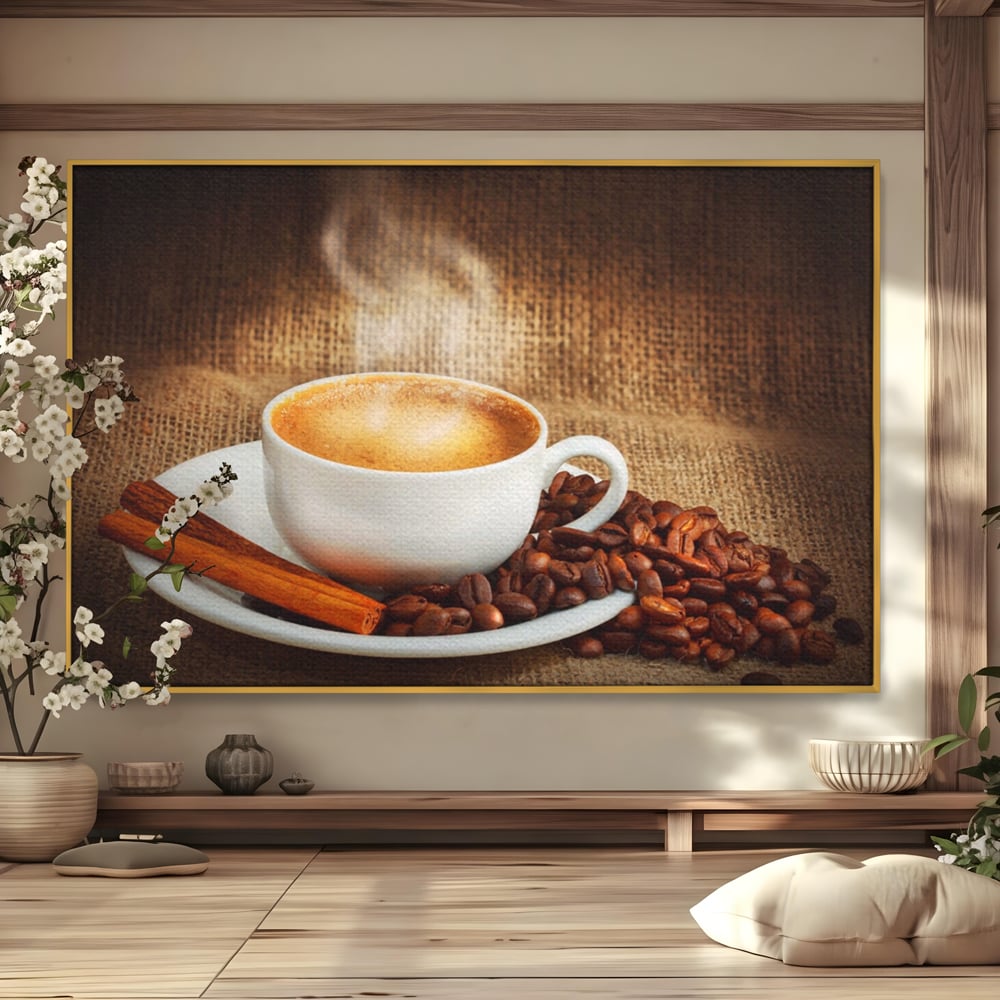 Tablou Canvas Premium LuxCanva® A1095, Aroma De Cafea , Scortisoara, Cappuccino, Boabe De Cafea, Culori Vibrante