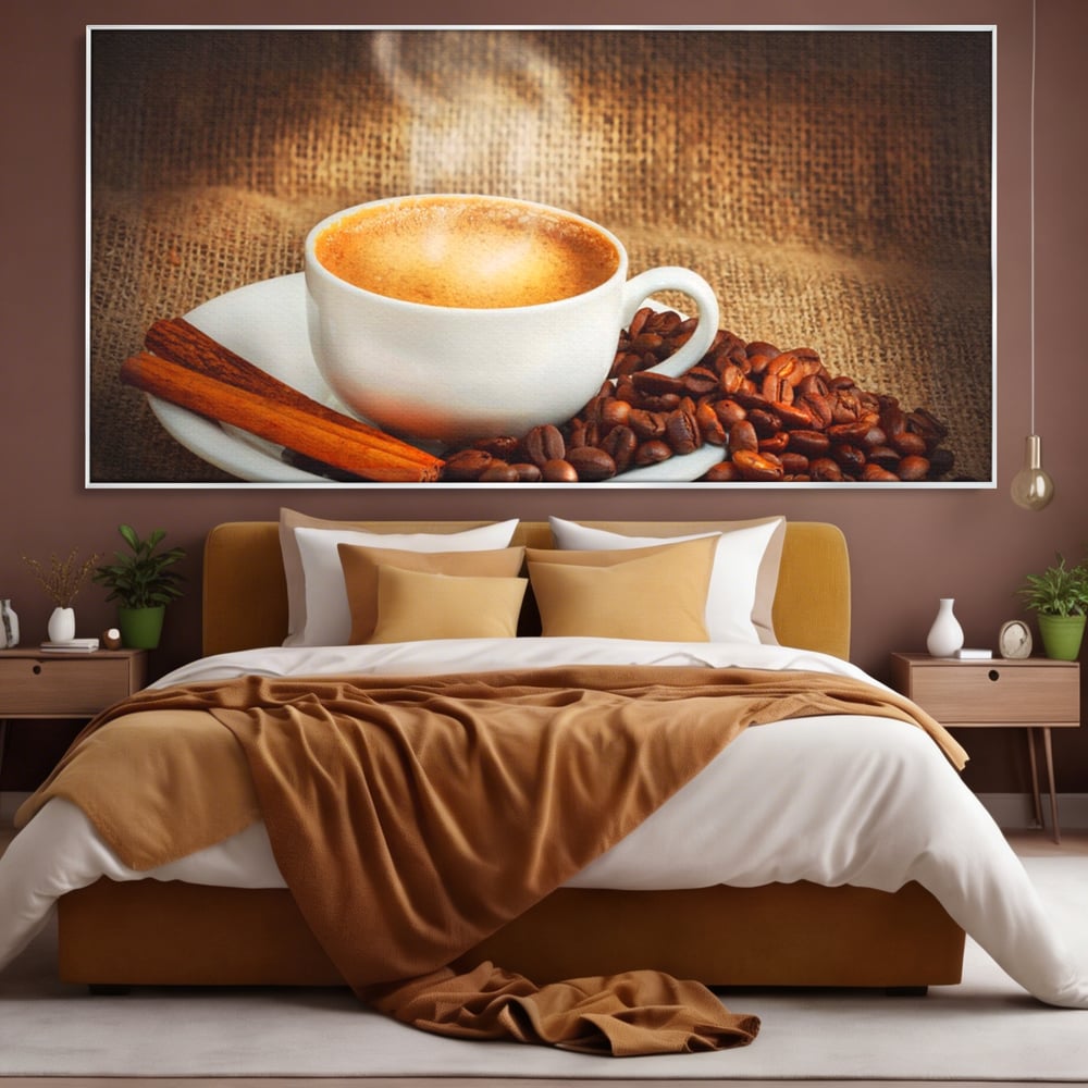 Tablou Canvas Premium LuxCanva® A1095, Aroma De Cafea , Scortisoara, Cappuccino, Boabe De Cafea, Culori Vibrante
