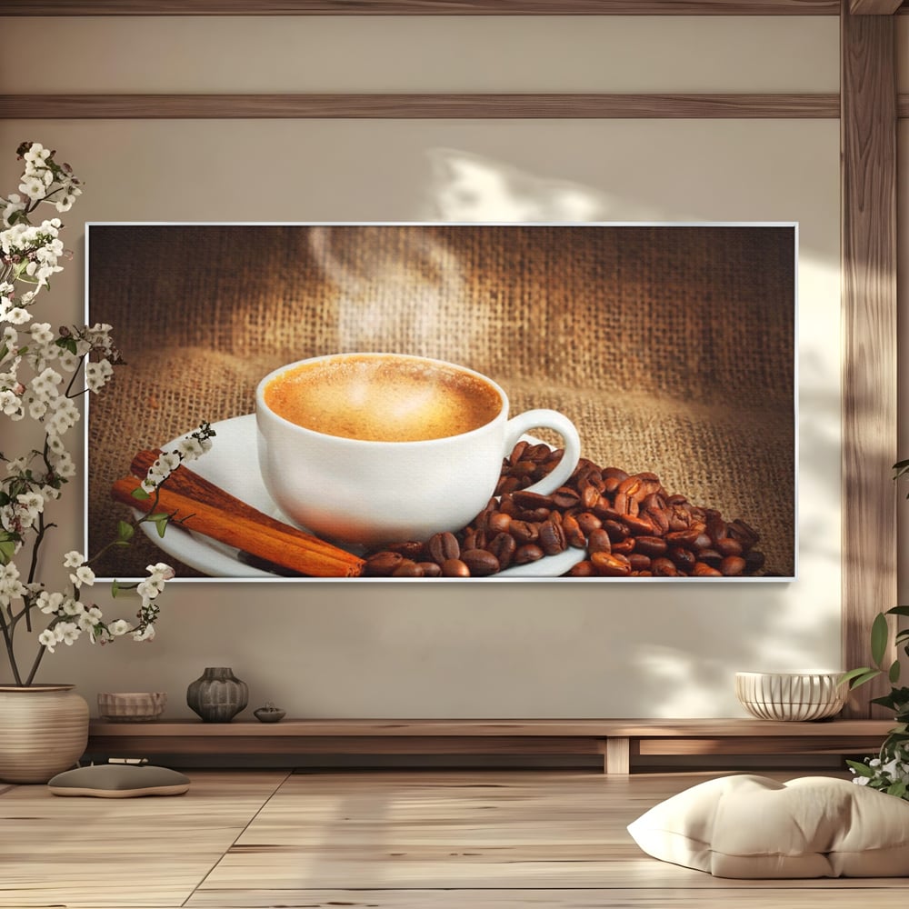 Tablou Canvas Premium LuxCanva® A1095, Aroma De Cafea , Scortisoara, Cappuccino, Boabe De Cafea, Culori Vibrante