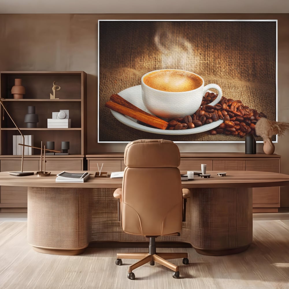 Tablou Canvas Premium LuxCanva® A1095, Aroma De Cafea , Scortisoara, Cappuccino, Boabe De Cafea, Culori Vibrante
