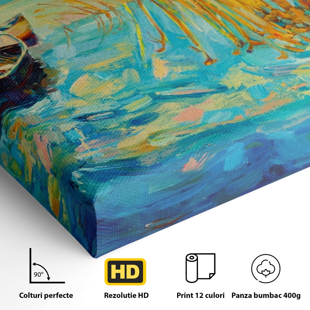 Tablou Canvas Premium  LuxCanva® A1096, Doua Barci , Stuf, Lac, Pasari, Culori Vibrante