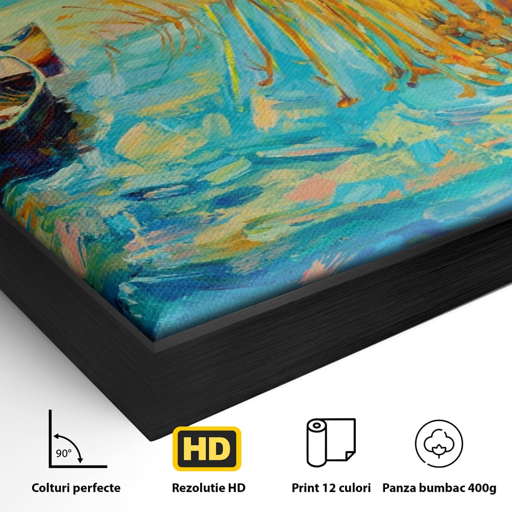 Tablou Canvas Premium  LuxCanva® A1096, Doua Barci , Stuf, Lac, Pasari, Culori Vibrante