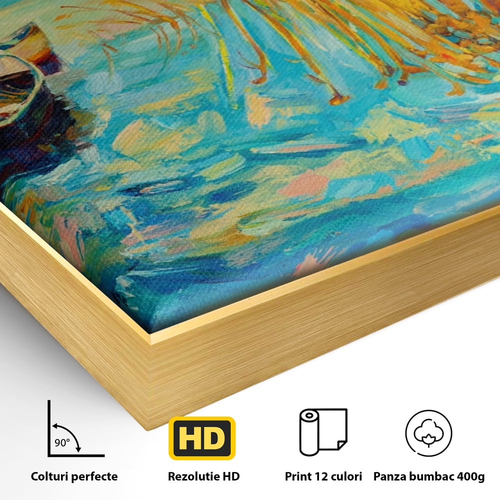 Tablou Canvas Premium  LuxCanva® A1096, Doua Barci , Stuf, Lac, Pasari, Culori Vibrante