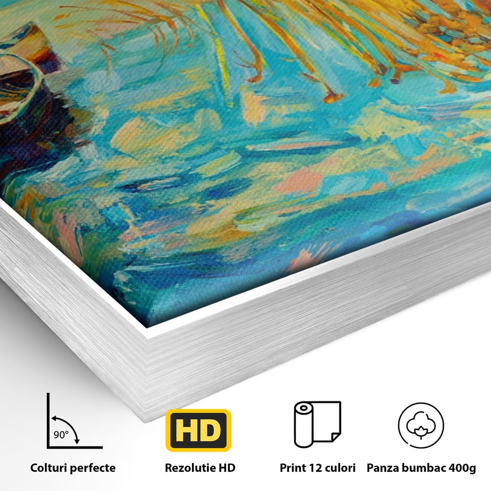 Tablou Canvas Premium  LuxCanva® A1096, Doua Barci , Stuf, Lac, Pasari, Culori Vibrante