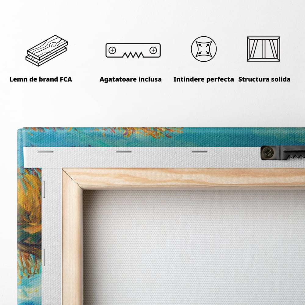 Tablou Canvas Premium  LuxCanva® A1096, Doua Barci , Stuf, Lac, Pasari, Culori Vibrante