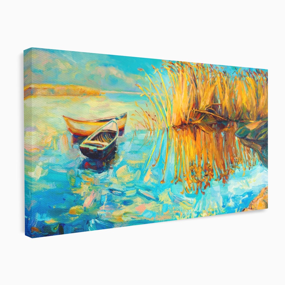 Tablou Canvas Premium  LuxCanva® A1096, Doua Barci , Stuf, Lac, Pasari, Culori Vibrante